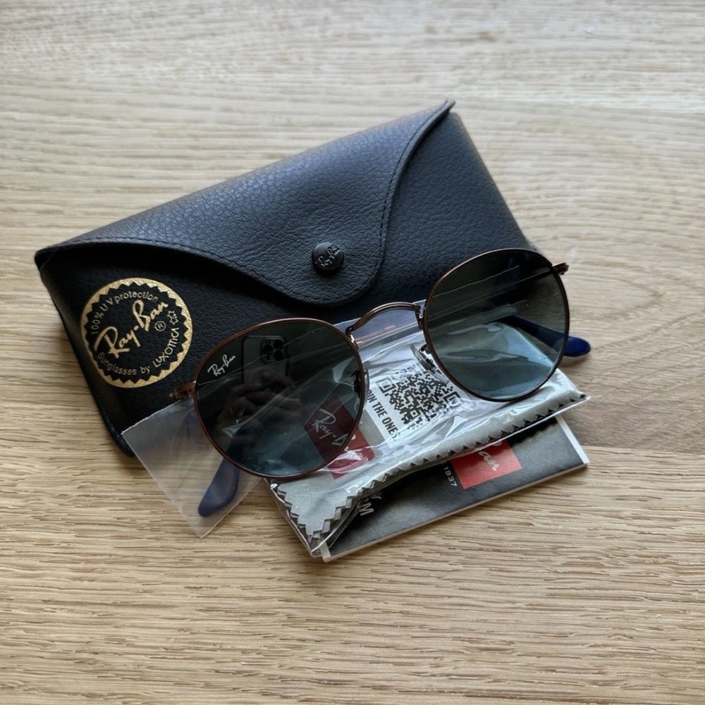 Raybans Round Metal Copper Blue Frames Sunglasses